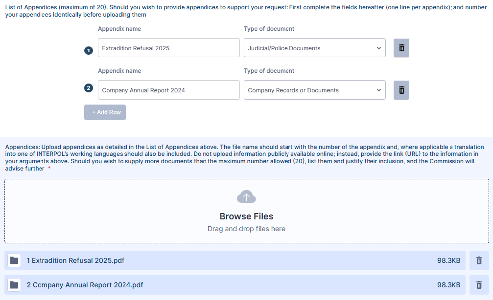 CCF Portal appendices example