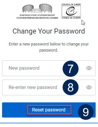 eComms parola sıfırlama ekranı