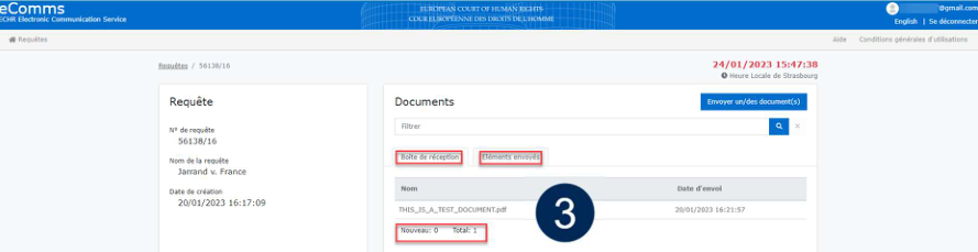 Document dans la boîte de réception eComms