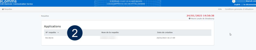 Sélection d’une requête dans eComms
