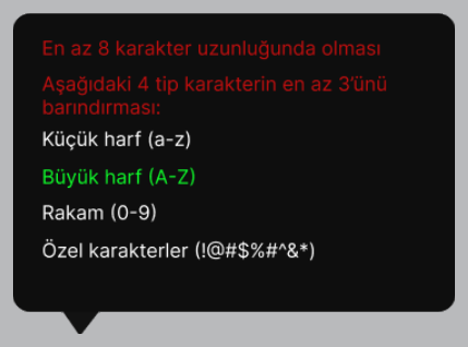 Asgari parola gereklilikleri
